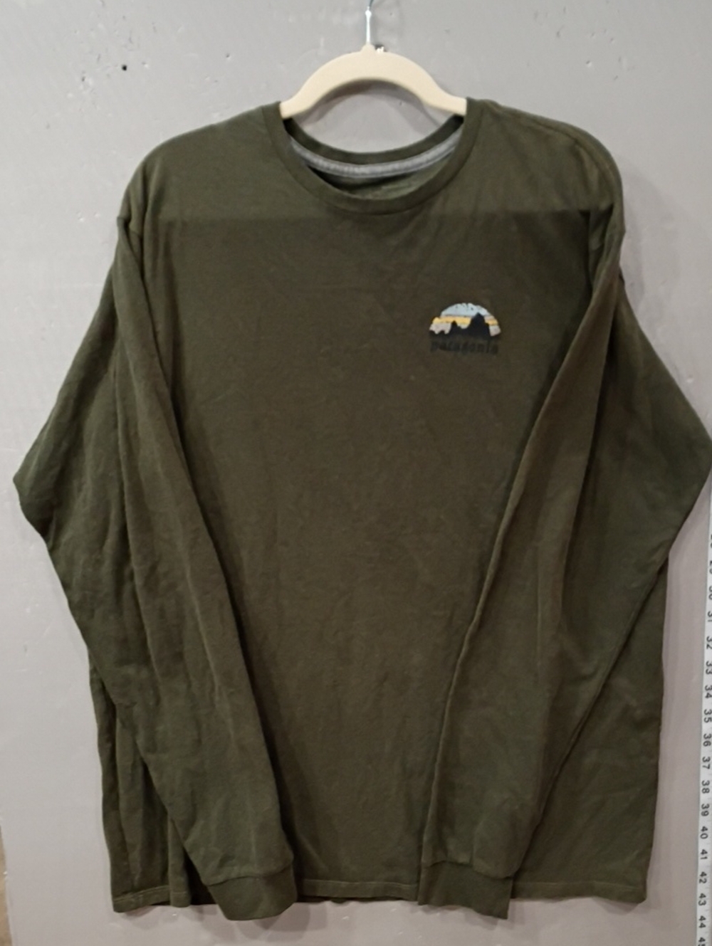 Patagonia Olive Green Long Sleeve Logo Tee